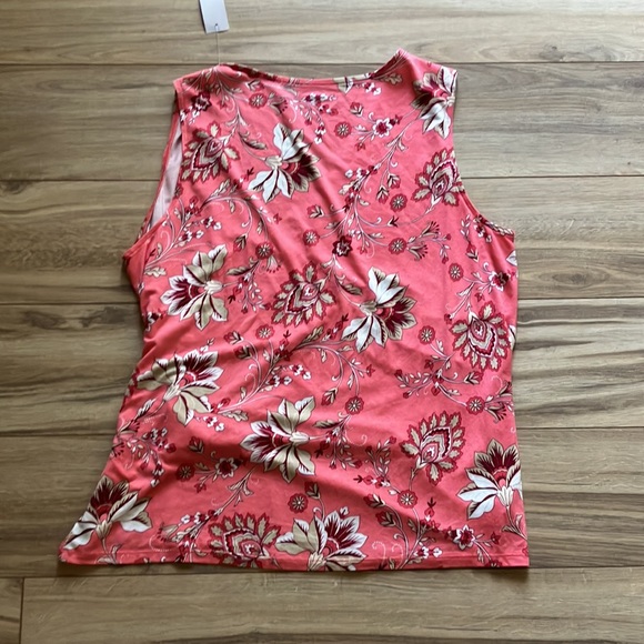 Loft sleeveless faux wrap salmon with darker salmon white and tan print. - Picture 6 of 10